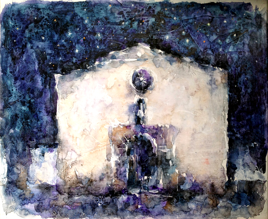 夜の教会 /スペイン　水彩画