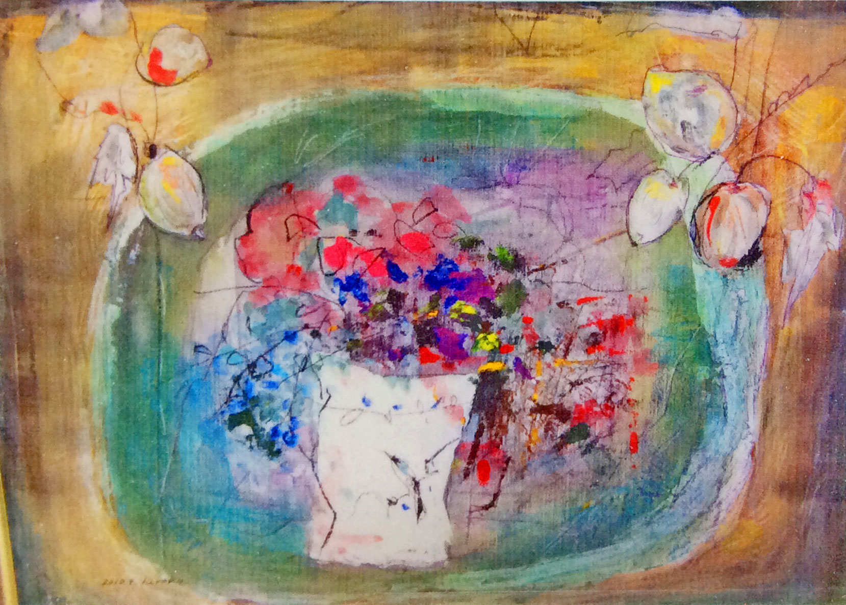絵画教室 生徒作品：花とお皿の構成/水彩画